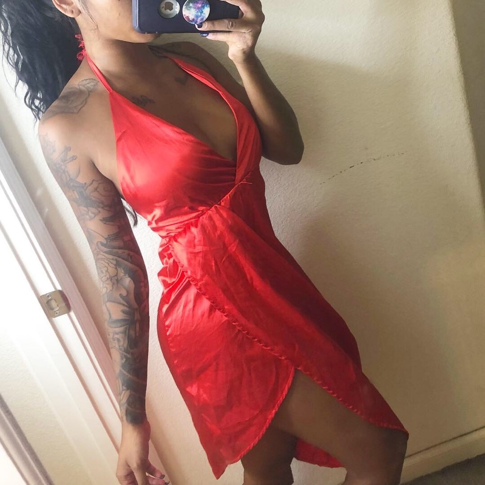 Red silk dress